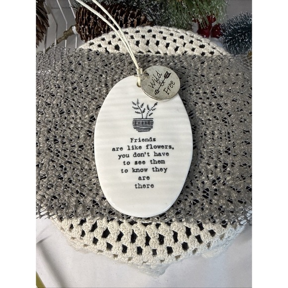 East of India Other - East Of India Oval Shape Ornament, 'Friends Are Like Flowers" With Charm 3.25X2"